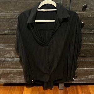 Black Satin V Neck